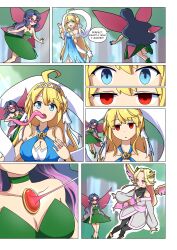 ahoge bare_legs bare_shoulders blonde_hair blue_eyes blue_hair breasts cleavage comic corruption cygames dragalia_lost dress empty_eyes etlabsotwe evil_smile expressionless eyeshadow fairy female_only femdom femsub happy_trance hypnotized_dom jewelry liling_(bluenayru) long_hair looking_at_viewer multicolored_hair nintendo open_mouth original outdoors pink_eyes pink_hair possession pream_(hypnolandom) princess red_eyes smile smug speech_bubble sub_on_sub text wings zethia rating:Questionable score:107 user:Etlabsotwe