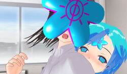 3d 3d_custom_girl blue_eyes blue_hair blush femsub multiple_girls original parasite symbol_in_eyes rating:Questionable score:7 user:Sleepyhead97