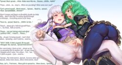  ahegao ass bare_breasts betrayal blush breasts caption clothed clothed_exposure dialogue dress drool empty_eyes femdom femsub fire_emblem fire_emblem_three_houses flayn_(fire_emblem_three_houses) green_eyes green_hair hair_ornament hypnotized_dom hypnotized_hypnotist legs lordixon_(manipper) lysithea_von_ordelia manip memetic_control multiple_subs nintendo nipples pantyhose pussy pussy_juice red_eyes resisting spread_legs text white_hair yuri zeroa  rating:explicit score: user:lordixon