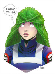 breasts empty_eyes female_only femsub green_hair ibara_shiozaki large_breasts long_hair my_hero_academia plant shono solo text rating:questionable score: user:thegoodshank