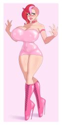  bimbofication breasts earrings female_only femsub high_heels large_breasts lipstick makeup red_hair sealguy sidecut  rating:explicit score: user:da_janitor2