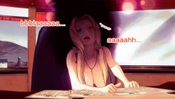 aware blonde_hair breasts brown_eyes clothed dialogue dogdog english_text female_only hypnotic_accessory naruto_(series) necklace open_mouth resisting smoke solo text tongue tongue_out tsunade rating:Questionable score:3 user:Bootyhunter69