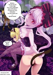 arche_(overlord) blonde_hair bottomless breasts butt_plug collar fake_animal_ears fake_tail femdom femsub holding_breasts idpet_(manipper) leash manip nude overlord pendulum pet_play rurukichi sex_toy shalltear_bloodfallen text topless white_hair rating:Explicit score:122 user:IDPet