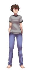 barefoot brown_hair empty_eyes hypnotic_accessory jeans katsiika kyou_koyama male_only malesub microchip penlight robot standing standing_at_attention tech_control rating:Safe score:13 user:Angela_DeMille