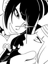  expressionless femdom femsub hypnotic_eyes jesturia juri_han menat monochrome open_mouth smile street_fighter tagme  rating:safe score: user:jesturia