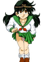 black_hair crown empty_eyes expressionless femsub happy_trance hypnotic_accessory inuyasha_(series) jewelry kagome_higurashi long_hair malroth panties simple_background skirt skirt_lift underwear rating:Questionable score:22 user:malroth