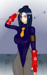 blue_hair breasts degarashi empty_eyes female_only femsub fingerless_gloves glasses gloves kyoko_minazuki long_hair project_justice rival_schools saluting smile solo standing standing_at_attention tie rating:Explicit score:2 user:hypno