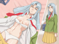 blue_hair bra breasts dazed empty_eyes erect_nipples expressionless femsub long_hair nipples open_clothes original panties school_uniform strain_ge traditional underwear rating:Questionable score:7 user:Mindwipe