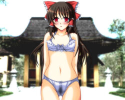 blush bra brown_hair empty_eyes expressionless femsub long_hair open_mouth panties pussy_juice reimu_hakurei standing standing_at_attention touhou underwear yumi398 rating:Questionable score:16 user:hypno