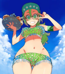 blush breasts clothed_exposure female_only femsub food glasses green_eyes green_hair happy_trance hat kayvaan_(manipper) kusanagi_tonbo large_breasts long_hair manip nipples original outdoors ponytail smile solo spiral spiral_eyes swimsuit symbol_in_eyes tray v rating:Questionable score:114 user:Kayvaan