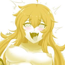 ahegao blonde_hair blush bottomless breasts cslucaris drool female_only femsub happy_trance icontrol_(manipper) large_breasts long_hair manip naughty_face nipples nude open_mouth rwby simple_background solo spiral_eyes sweat symbol_in_eyes tears tongue tongue_out topless trembling white_background yang_xiao_long rating:Explicit score:124 user:Icontrol