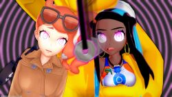 3d black_hair blue_hair breasts coin dark_skin drool earrings femsub glasses glowing glowing_eyes hair_ornament hypno jewelry long_hair multicolored_hair nessa_(pokemon) nintendo numbersguy orange_hair pendulum pink_eyes pokemon pokemon_(creature) pokemon_sword_and_shield pokephilia side_ponytail small_breasts sonia_(pokemon) tan_skin rating:Questionable score:58 user:Disastermaster55