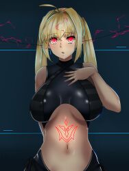 a_string blonde_hair brain_injection breasts cleavage drool earrings fate/extra fate_(series) femsub jewelry large_breasts long_hair midriff saber_extra tattoo twintails rating:Questionable score:35 user:TheGoodShank