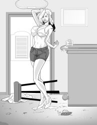 bimbofication blonde_hair bra breast_expansion breasts femsub greyscale hmb large_breasts long_hair monochrome transformation underwear western rating:Questionable score:36 user:hypno