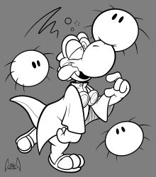  absurdres androgynous dazed furry fuzzy_(yoshi's_island) greyscale happy_trance hypnotic_creature jacket malesub nintendo non-human_feet open_mouth ring_eyes sandals silverdragon super_mario_bros. tongue tongue_out yoshi  rating:safe score: user:hypnorgasm