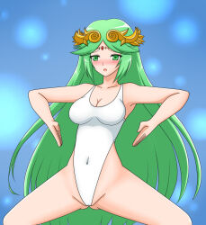 blush femsub green_hair haigure kid_icarus leotard nintendo palutena spread_legs unhappy_trance rating:Questionable score:10 user:Sleepyhead97