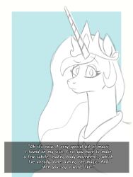 animals_only bitshift horse long_hair looking_at_viewer my_little_pony pov pov_dom princess princess_celestia text western rating:safe score: user:bitshift
