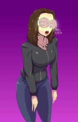  female_only femsub fortnite hypnot-eyes jeans julia_(msmith322) leaning_forward mahoumonsterart open_mouth original slouching  rating:safe score: user:msmith322