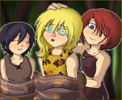 black_hair blonde_hair coils femsub kaa_eyes kairi kingdom_hearts namine phantomgline red_hair smile snake xion_(kingdom_hearts) rating:safe score: user:xion