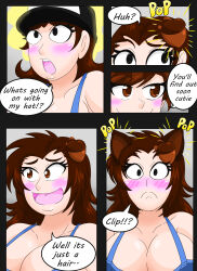 brown_hair cleavage comic crop_top dialogue hair_clips kobi94 large_breasts long_hair speech_bubble squirrel_girl text transformation rating:Questionable score:2 user:RayX