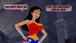 aware black_hair blue_eyes clothed dc_comics dialogue dogdog english_text female_only solo text wonder_woman rating:Safe score:0 user:Bootyhunter69