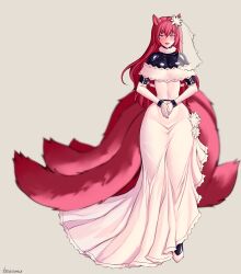  absurdres anno_(anno) bodysuit breasts bridal_veil femsub fox_ears fox_girl fox_tail happy_trance kitsune_girl large_breasts latex long_hair looking_at_viewer open_mouth original smile spiral_eyes symbol_in_eyes tesomu wedding_dress  rating:questionable score: user:anno