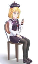 blonde_hair chair confused dazed earbuds female_only femsub hat legs lunasa_prismriver maozi_dan open_mouth phone skirt spiral surprised tech_control thighhighs thighs touhou yellow_eyes rating:Safe score:37 user:krump