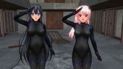 3d alternate_costume angry black_hair blue_eyes bodysuit custom_maid_3d_2 drone empty_eyes erect_nipples_under_clothes female_only femsub hair_ornament looking_at_viewer multiple_girls multiple_subs navel open_mouth pink_hair red_eyes rubber saluting side_ponytail standing standing_at_attention swallow774 symbol_in_eyes tongue rating:Questionable score:24 user:VortexMaster