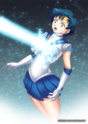 blue_hair breasts earrings female_only femsub gloves hadant jewelry large_breasts open_mouth opera_gloves sailor_mercury sailor_moon_(series) short_hair shrunken_irises signature simple_background skirt solo watermark