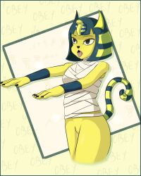 absurdres animal_crossing ankha_(animal_crossing) black_hair blackwidowx bottomless breasts drool egyptian empty_eyes female_only femsub furry large_breasts multicolored_hair nintendo open_mouth short_hair tongue tongue_out zombie_walk