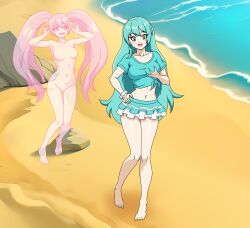 alternate_color_scheme alternate_costume alternate_form alternate_hair_color alternate_hairstyle bare_legs bare_shoulders barefoot beach blush breast_fondling breast_grab character_request cleavage femsub floating ghost ginyu1992 grey_eyes hand_on_hip happy_trance holding_breasts legs long_hair maledom midriff miku_hatsune navel original outdoors pink_eyes pink_hair possession shirt skirt smile swimsuit vocaloid