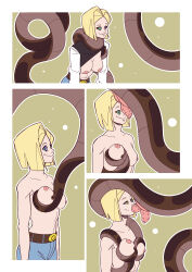  android_18 blonde_hair breasts coils disney dragon_ball dragon_ball_z ef-nsfw fellatio femsub groping happy_trance kaa kaa_eyes maledom nude short_hair smile snake snake_penis standing_at_attention tail the_jungle_book undressing 