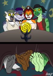 barefoot cat_girl crystal_ball drool feet female_only femdom femsub foot_focus fortune_teller fox_girl furry glasses hug irkingir lemur_girl lizard_girl ms._fortune_(toonstruck) open_mouth original pirate red_hair smile spiral spiralwash_eyes toonstruck yellow_sclera 