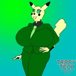  absurdres breasts corporatification female_only femsub forced_employee happy_trance huge_breasts nintendo pikachu pokemon sasirre smile spiral_eyes suit symbol_in_eyes tech_control western 
