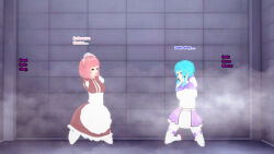  3d blue_hair dollification empty_eyes himeno_fumi koikatsu! long_hair maid maid_headdress my_hime original pink_hair short_hair silvrain_(sonrio) sonrio12 text 