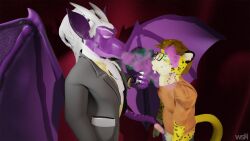 3d cheetah_boy dragon_boy erection furry glasses happy_trance horns hypnotic_gas male_only maledom malesub open_clothes original penis smoke suit white_hair whiteshadowhare wings yaoi