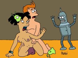  ahegao amy_wong bender black_hair boots bottomless brain_slug breasts doggy_style from_behind futurama heterosexual maledom nude open_mouth parasite philip_fry rabbi red_hair sex topless western 