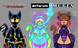  alien aura blonde_hair breast_expansion breasts brown_hair cat_ears cat_girl cat_tail crossover crotch_tattoo deltarune drool english_text eye_color_change eyeshadow female_only femsub furry gameoverse glowing_eyes grey_background hair_color_change hypnotic_accessory hypnotic_mask kit_bodega_(gameoverse) kuromaru large_breasts latex leotard m.u.g.e.n. makeup marvel_comics midriff mind_break multicolored_hair multiple_methods_of_hypnosis munklock navel parasite pheromones pink_eyes possession purple_hair pussy sharp_teeth simple_background spider-man:_web_of_shadows spider-man_(series) symbiote tagme tail tech_control text thighhighs thighs transformation undertale venom_(marvel) werewire wires 