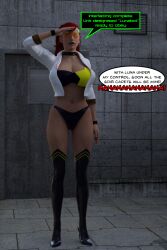  3d dialogue female_only femsub green_eyes high_heels hypnotic_accessory microchip original red_hair solo star_cadet_luna_(foolycooly) tech_control text theheckle visor 