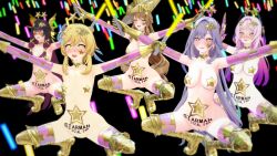  blonde_hair blush body_writing breasts brown_hair choker citlali_(genshin_impact) columbina_(genshin_impact) genshin_impact gloves hair_ornament happy_trance harem hat kaints large_breasts long_hair lumine_(genshin_impact) multiple_girls multiple_subs navia_(genshin_impact) pink_hair short_hair silver_hair skirk_(genshin_impact) smile squatting star_pasties starmanko symbol_in_eyes thighhighs very_long_hair 