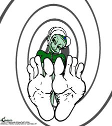  animated animated_gif barefoot breasts feet femdom foot_focus green_eyes green_skin hypnotic_feet large_breasts sir-bombers spiral teeva white_hair 