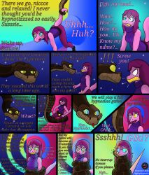 absurdres breasts coils comic dazed deltarune disney femsub furry hypnotic_eyes kaa kaa_eyes lizard_girl long_hair maledom monster_girl open_mouth ordeper_arts smile snake susie_(deltarune) tail tail_holding text the_jungle_book tongue tongue_out