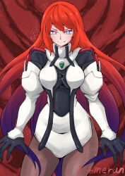  014meran breasts clothed corruption elhaym_van_houten evil_smile eye_color_change female_only femdom femsub glowing_eyes hair_color_change large_breasts looking_at_viewer miang_hawwa orange_hair pantyhose possession purple_hair red_eyes smile spoilers tight_clothing very_long_hair xenogears 