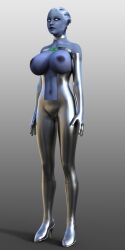 3d alien asari blue_skin bottomless breasts exposed_chest female_only fembot femsub graybot high_heels liara_t&#039;soni mass_effect nude robot robotization solo standing standing_at_attention tech_control theheckle topless white_eyes whitewash_eyes