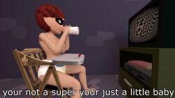 3d age_regression bottle breasts diaper disney female_only femsub helen_parr hypnotic_screen mask northern_haste sitting solo text the_incredibles topless urination