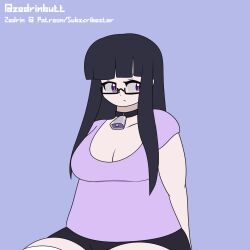 animated bangs bell bell_collar black_hair blush breast_expansion breasts chubby collar cowbell drool empty_eyes glasses heart_eyes horns huge_breasts huge_nipples hyper_breasts lactation long_hair milking mimi_(zedrin) original pendulum purple_eyes succubus video wings zedrin