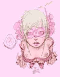 breasts femsub green_hair hypnotic_accessory sketch spiral tech_control the_hypno_witch topless visor