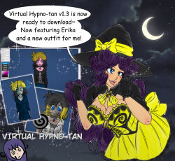 absurdres crystal edgeofthemoon erika_(er-ikaa) eshie evilka female_only femdom femsub hat hypno-tan keeper_of_pots multicolored_hair original short_hair spiral spiral_eyes suit symbol_in_eyes text witch witch_hat