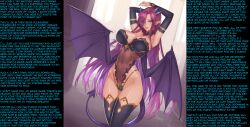 absurdres breasts caption caption_only damegane demon_girl elf_ears female_only femdom hwd171_(manipper) hypnotic_breasts large_breasts long_hair looking_at_viewer magic manip monster_girl open_clothes original pov pov_sub smile succubus tail text thighhighs wings