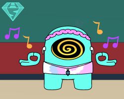  among_us androgynous androgynous_only blue_skin crewmate_(among_us) crystal cyan_(among_us) green_skin hypnoscream hypnotic_music music non-binary non-binary_sub simple_background solo spiral_eyes standing 